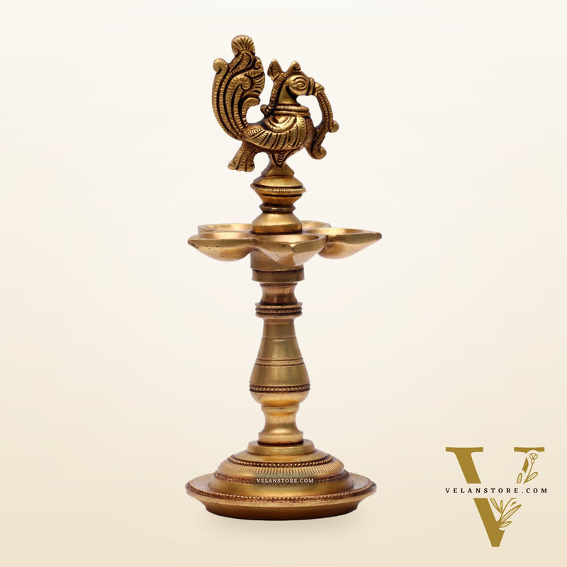 Brass Peacock Oil Lamp 8"