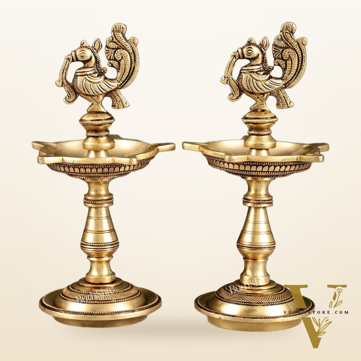 Brass Peacock Oil Lamp 8"