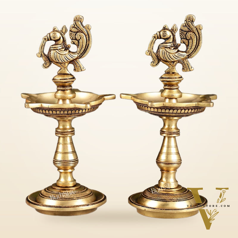 Brass Peacock Oil Lamp 8"
