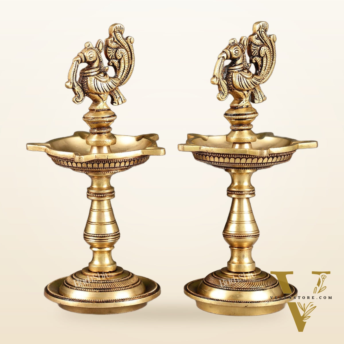 Brass Peacock Oil Lamp 8"