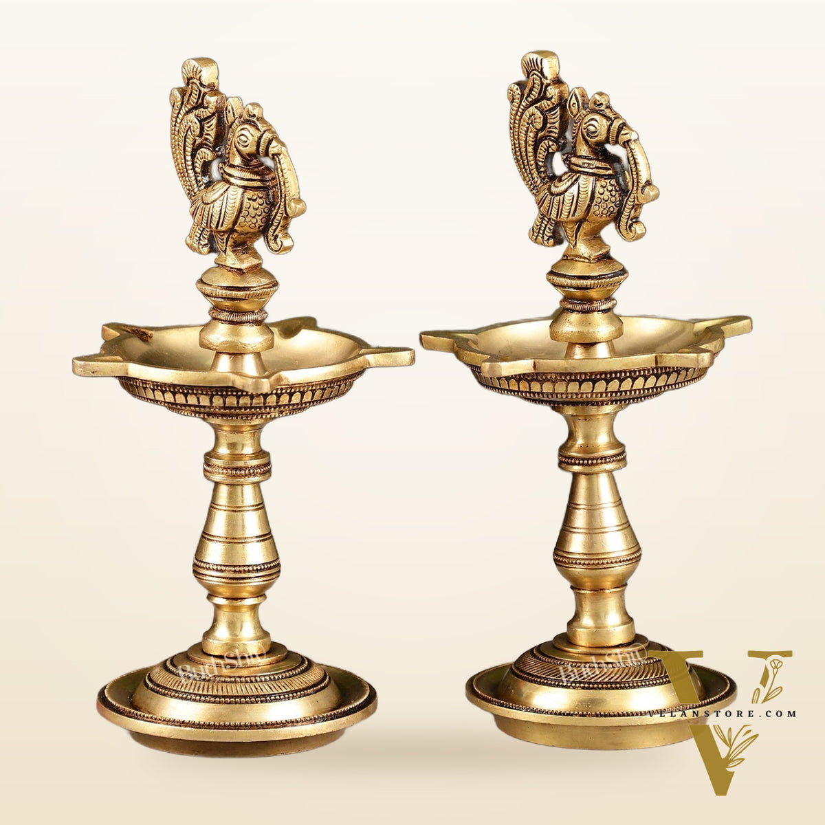 Brass Peacock Oil Lamp 8"