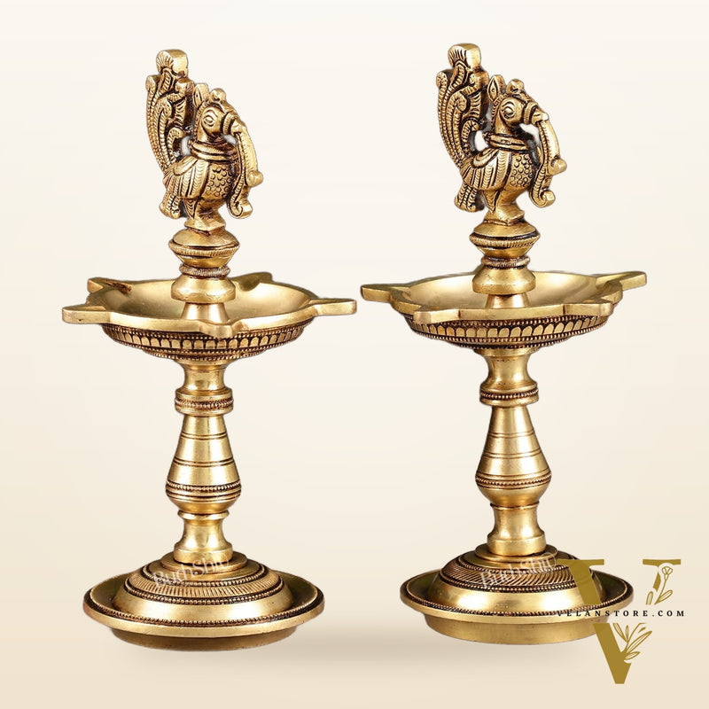 Brass Peacock Oil Lamp 8"