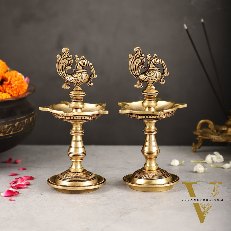 Brass Peacock Oil Lamp 8"