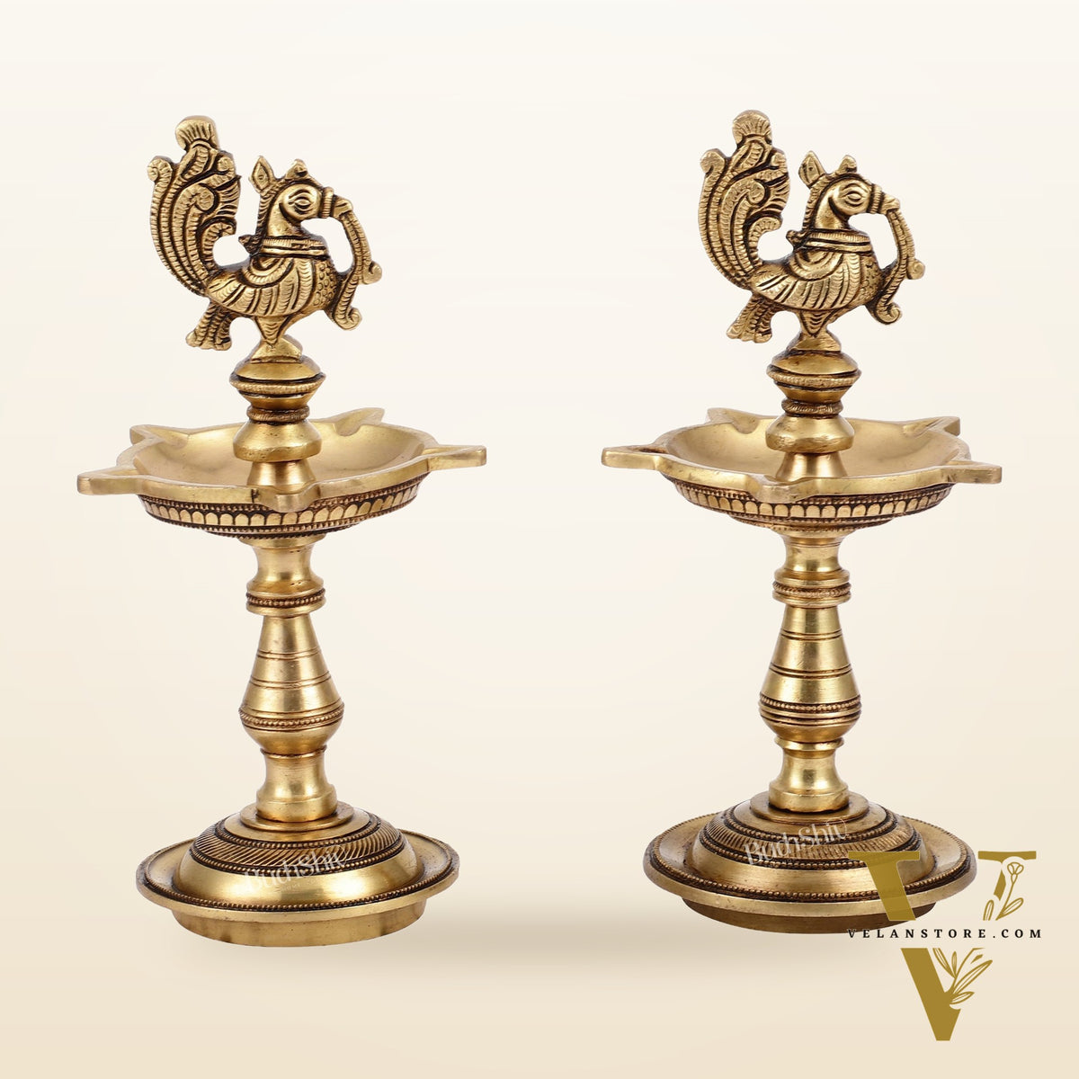 Brass Peacock Oil Lamp 8"