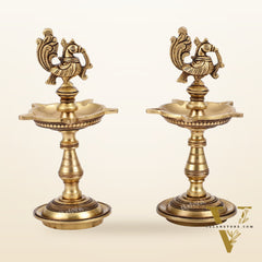 Brass Peacock Oil Lamp 8"