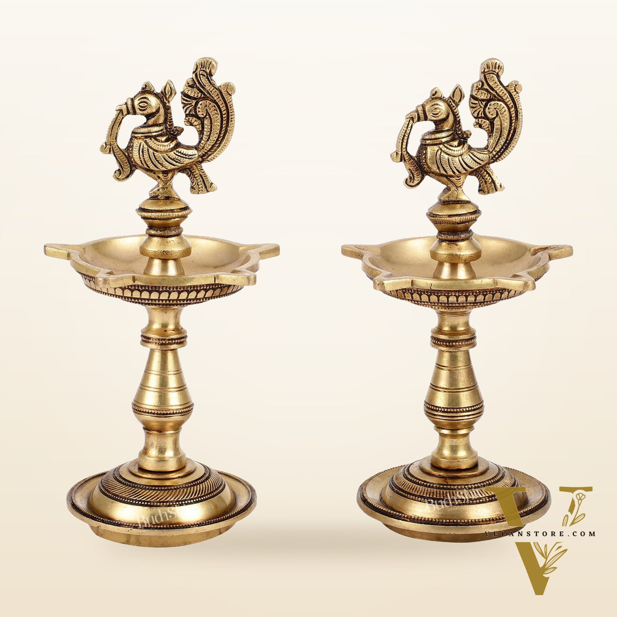 Brass Peacock Oil Lamp 8"