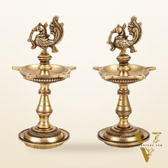 Brass Peacock Oil Lamp 8"