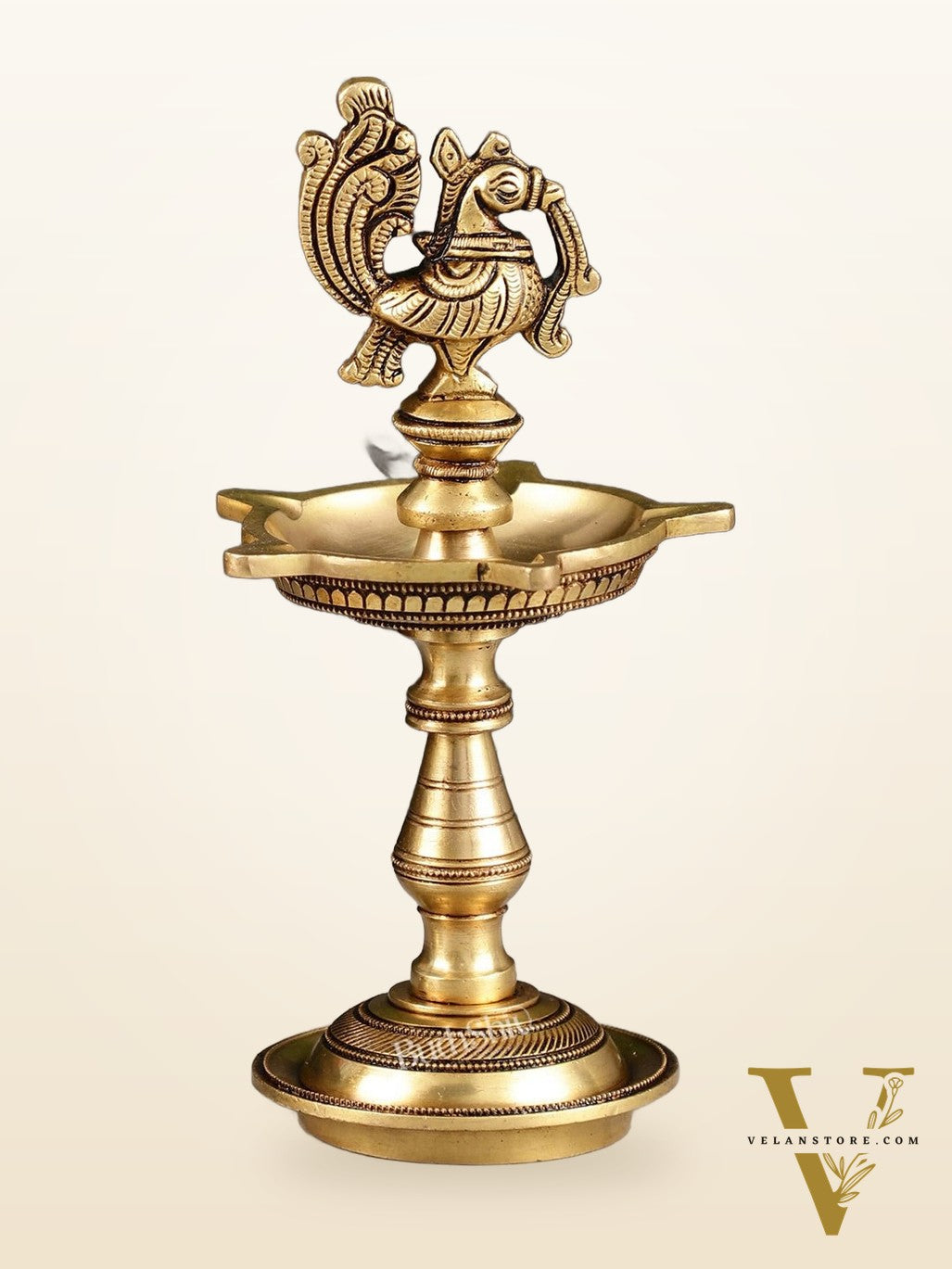 Brass Peacock Oil Lamp 8"