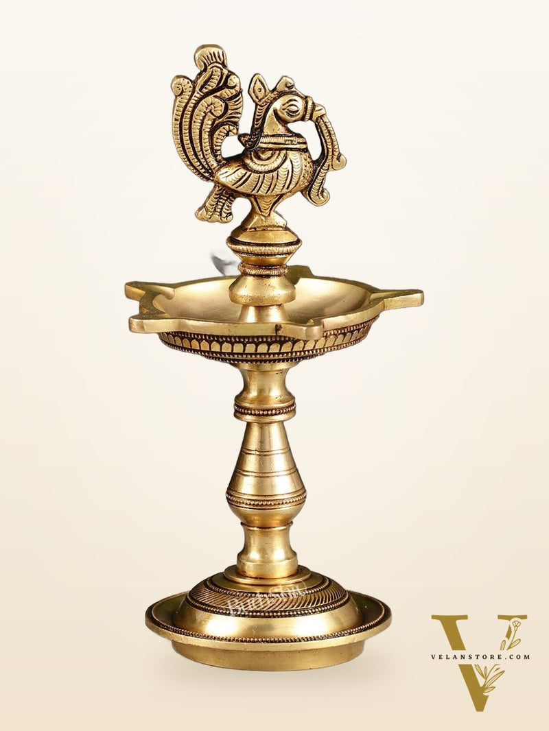 Brass Peacock Oil Lamp 8"