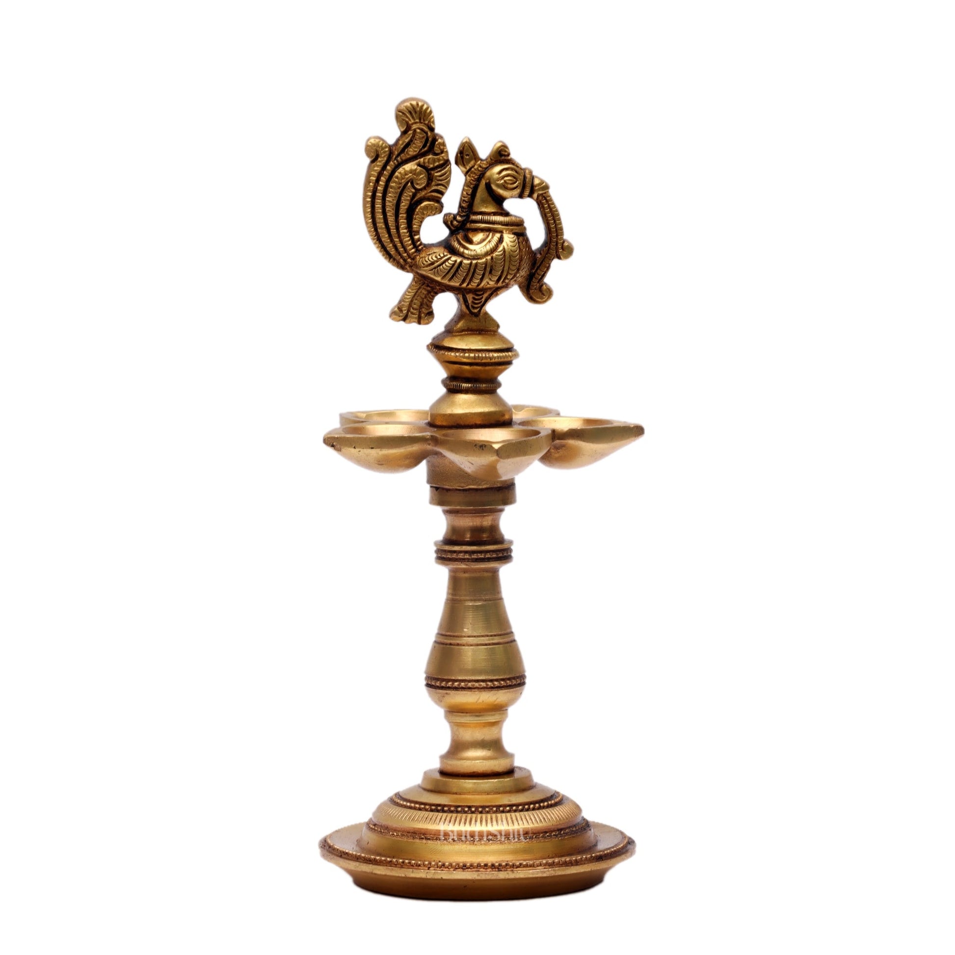 Brass Peacock Oil Lamp 8"