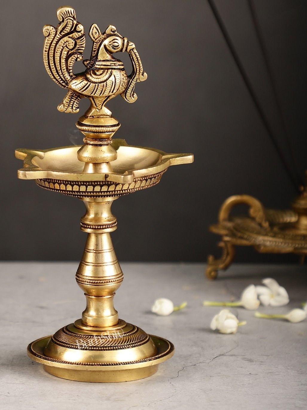 Brass Peacock Oil Lamp 8"