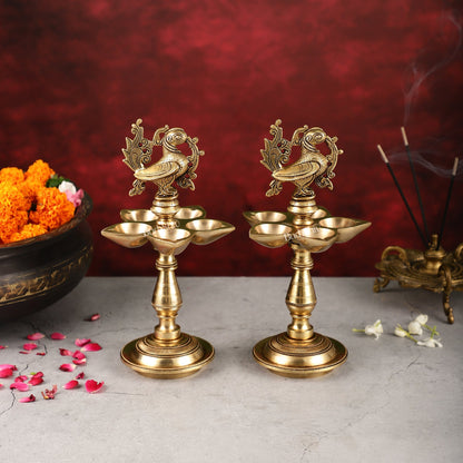 Brass Peacock Oil Lamp 9.5"