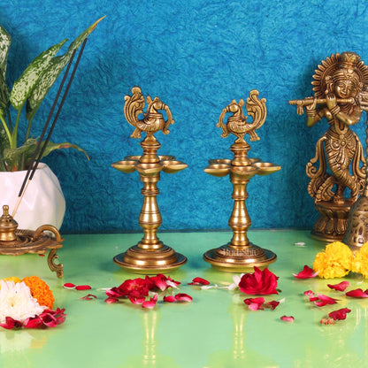 Brass Peacock Oil Lamp 8"