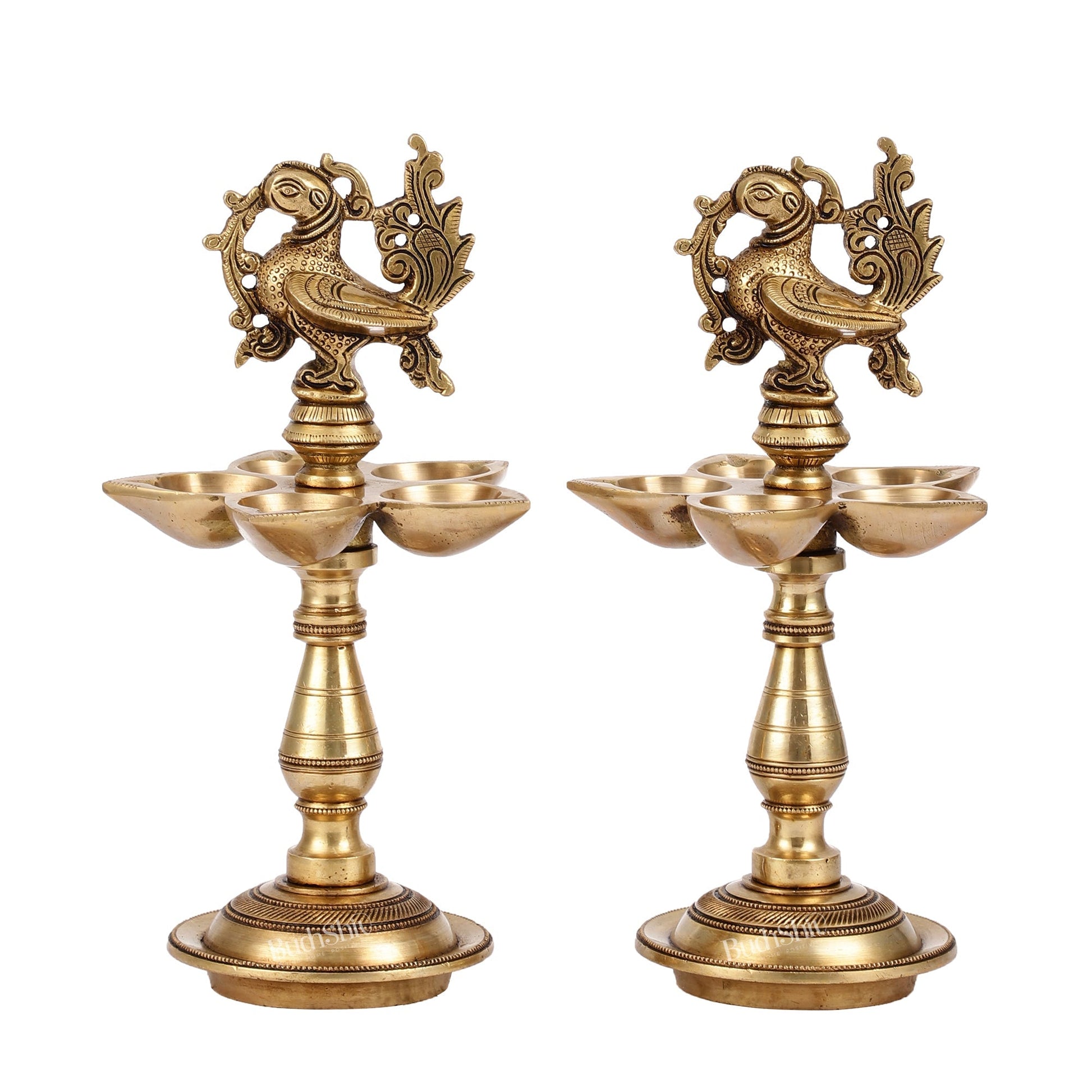 Brass Peacock Oil Lamp 9.5"