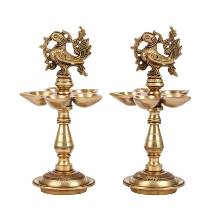 Brass Peacock Oil Lamp 9.5"