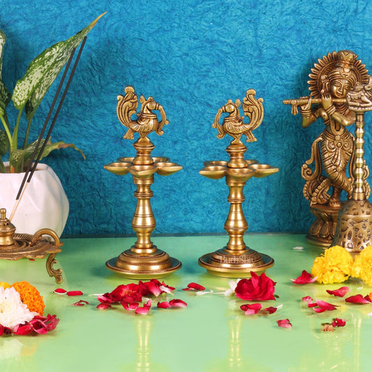 Brass Peacock Oil Lamp 8"