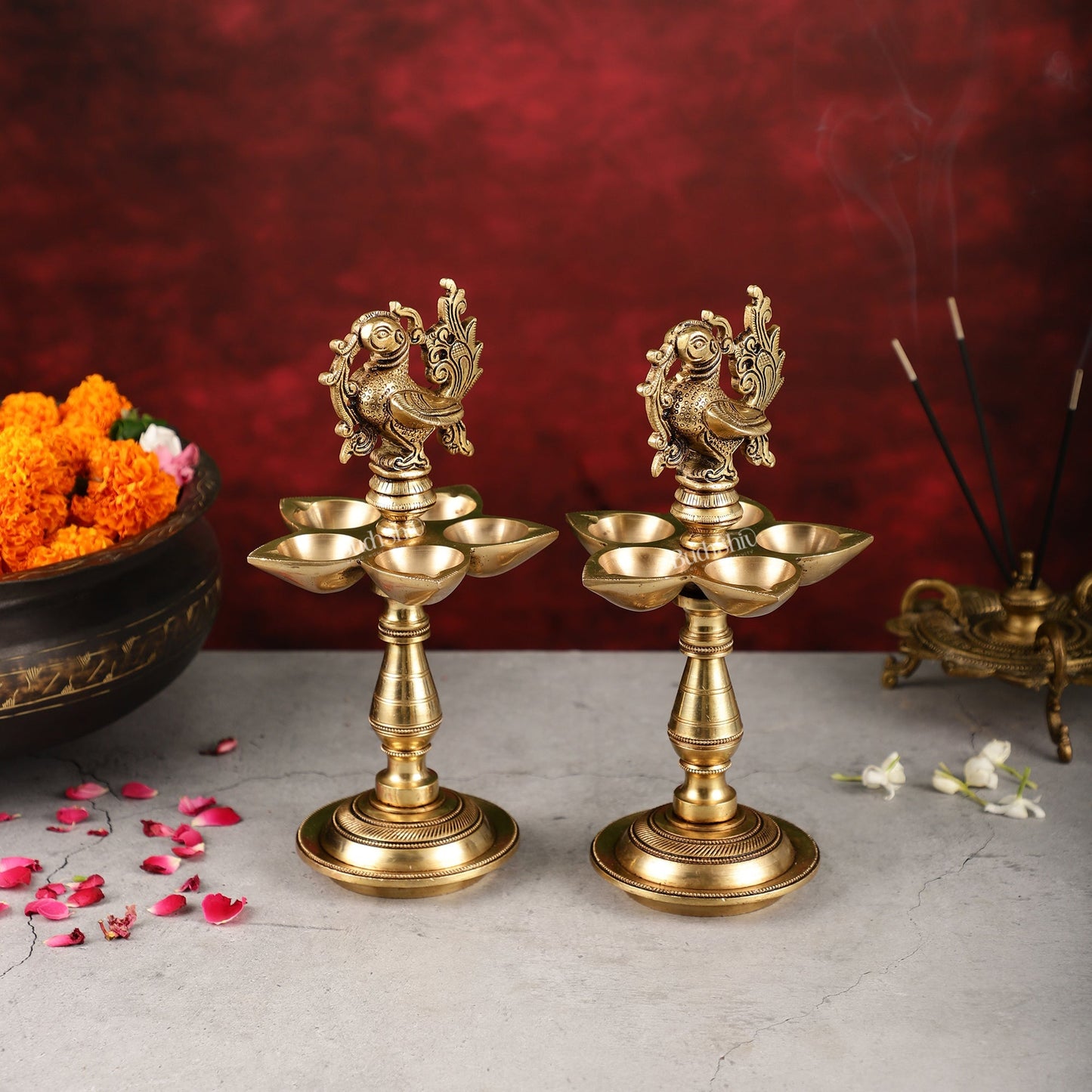 Brass Peacock Oil Lamp 9.5"