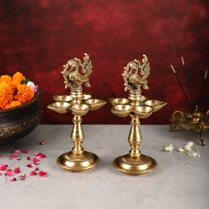 Brass Peacock Oil Lamp 9.5"