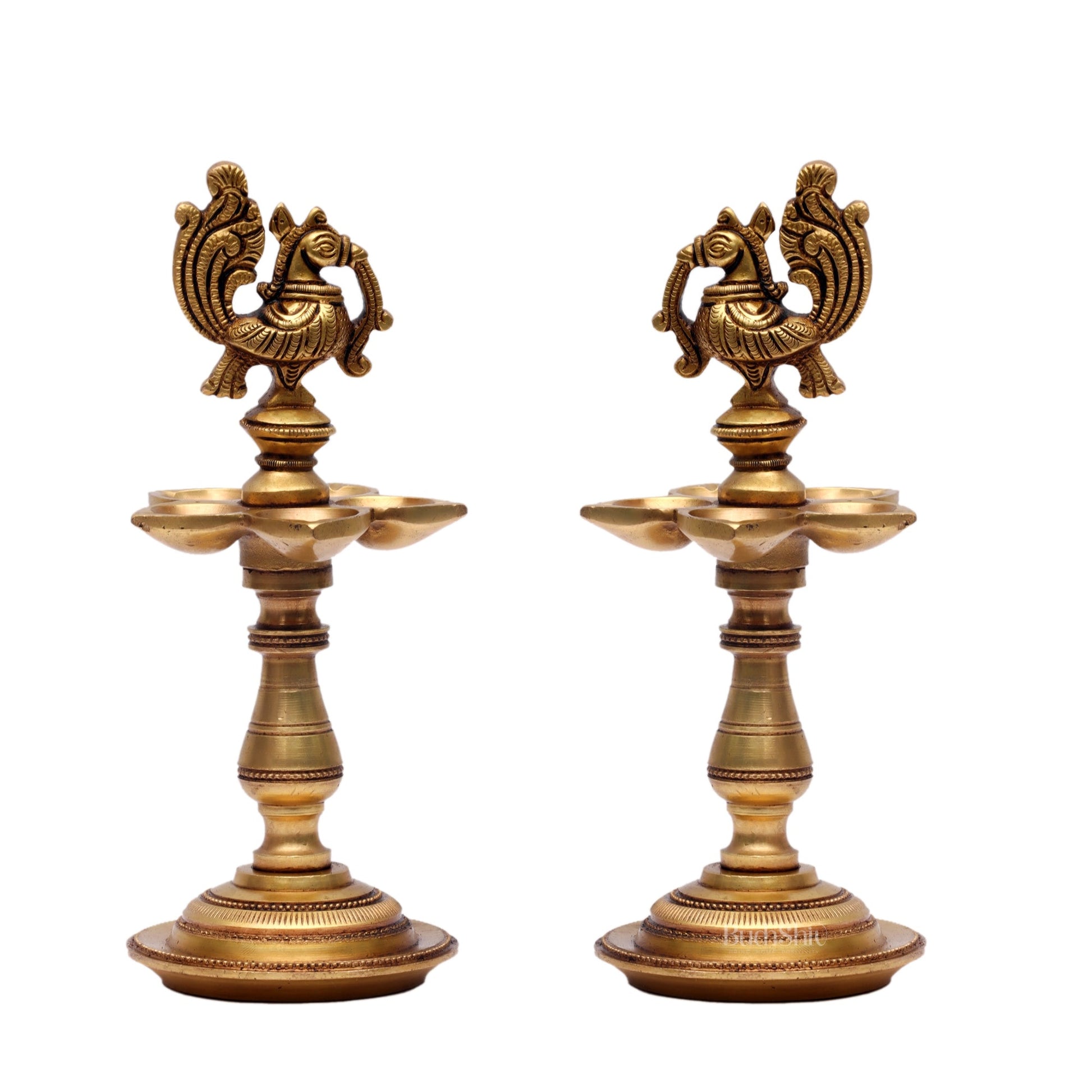 Brass Peacock Oil Lamp 8"