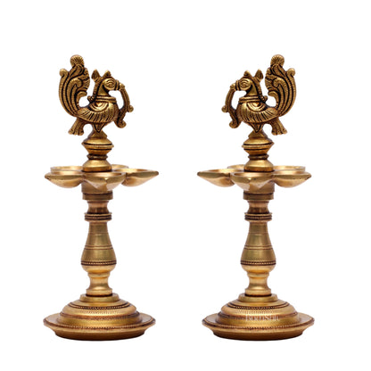 Brass Peacock Oil Lamp 8"