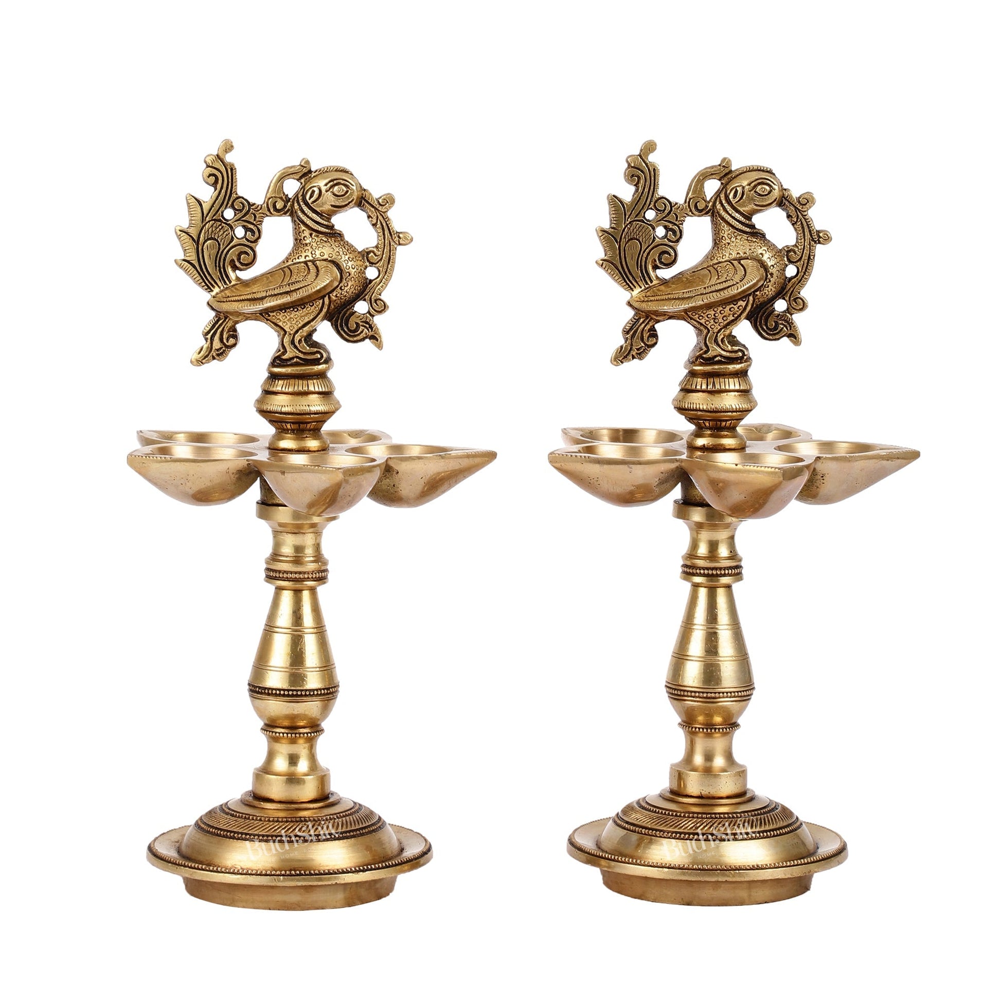 Brass Peacock Oil Lamp 9.5"