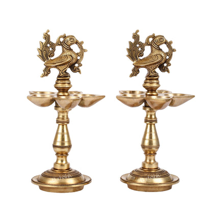 Brass Peacock Oil Lamp 9.5"