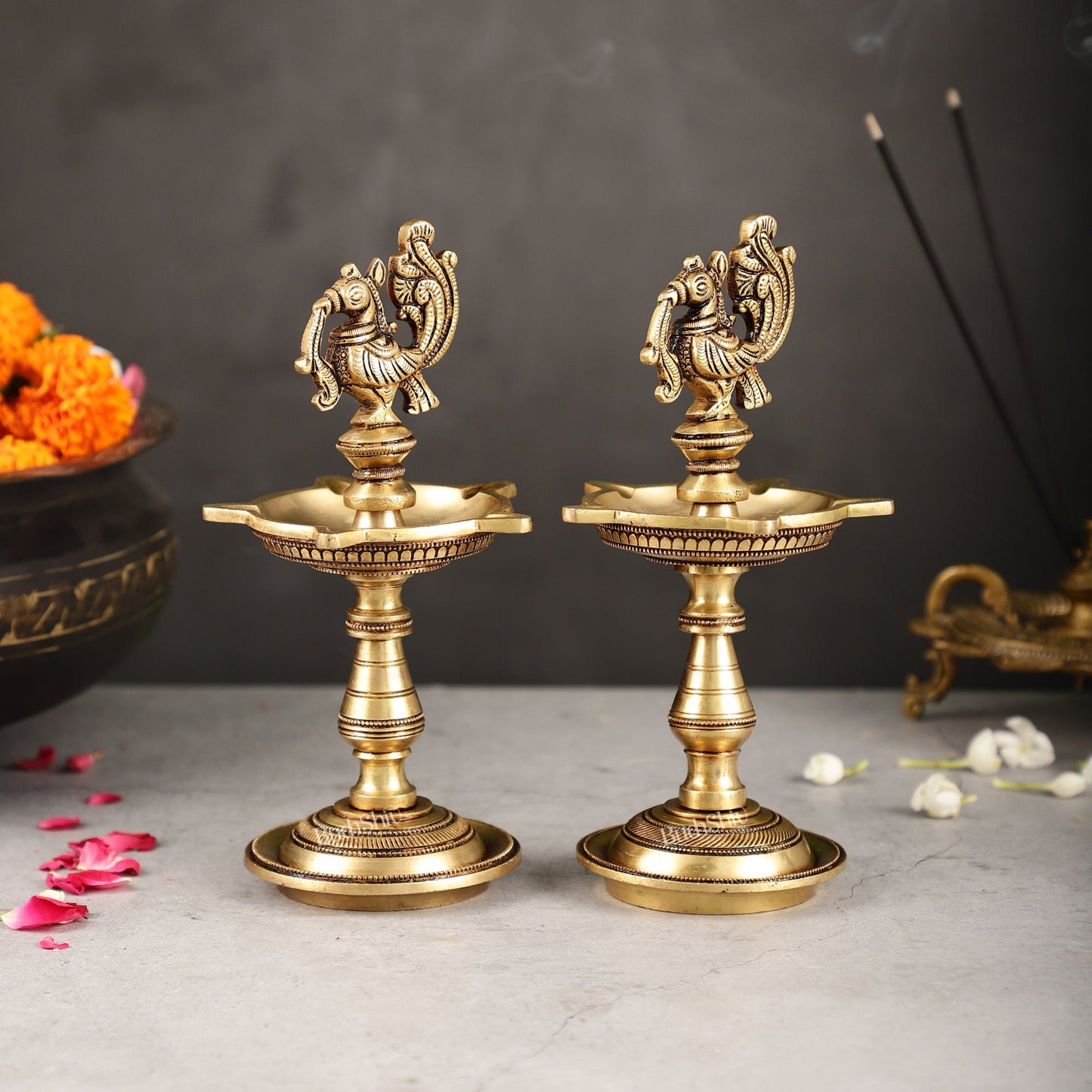 Brass Peacock Oil Lamp 8"