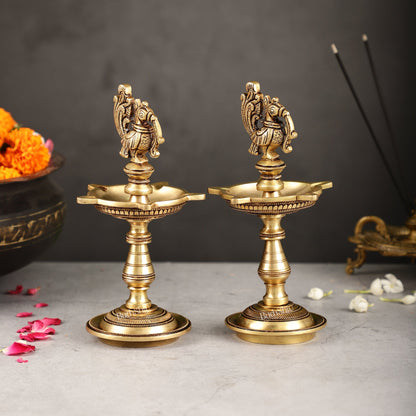 Brass Peacock Oil Lamp 8"