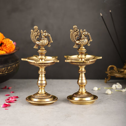 Brass Peacock Oil Lamp 8"