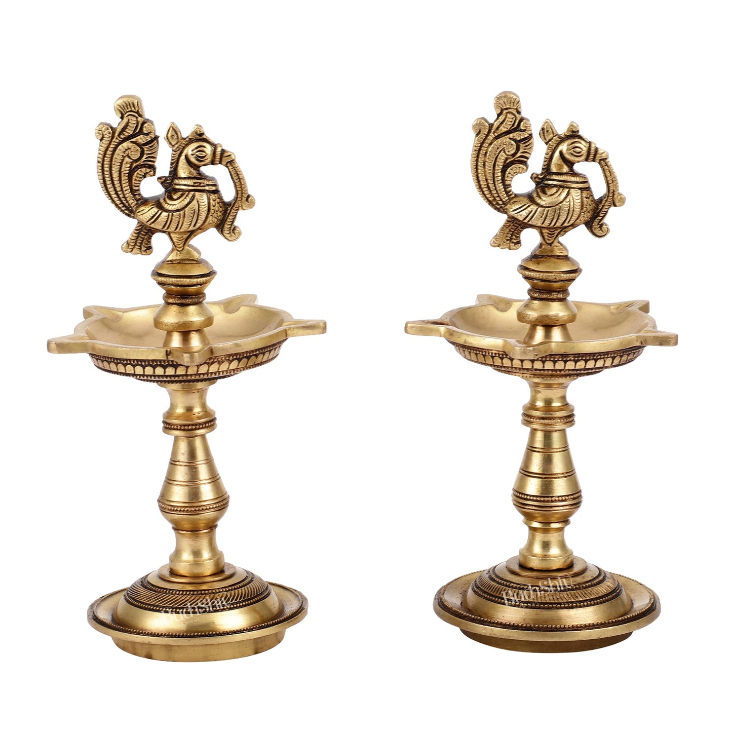 Brass Peacock Oil Lamp 8"