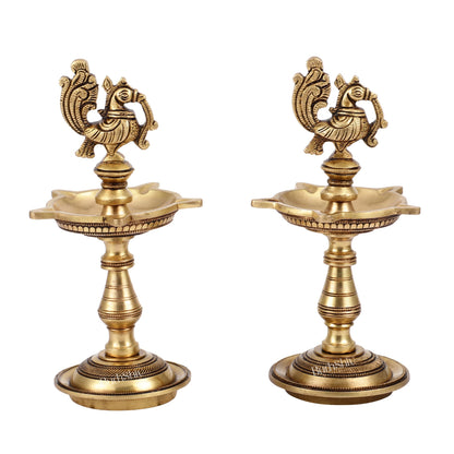 Brass Peacock Oil Lamp 8"