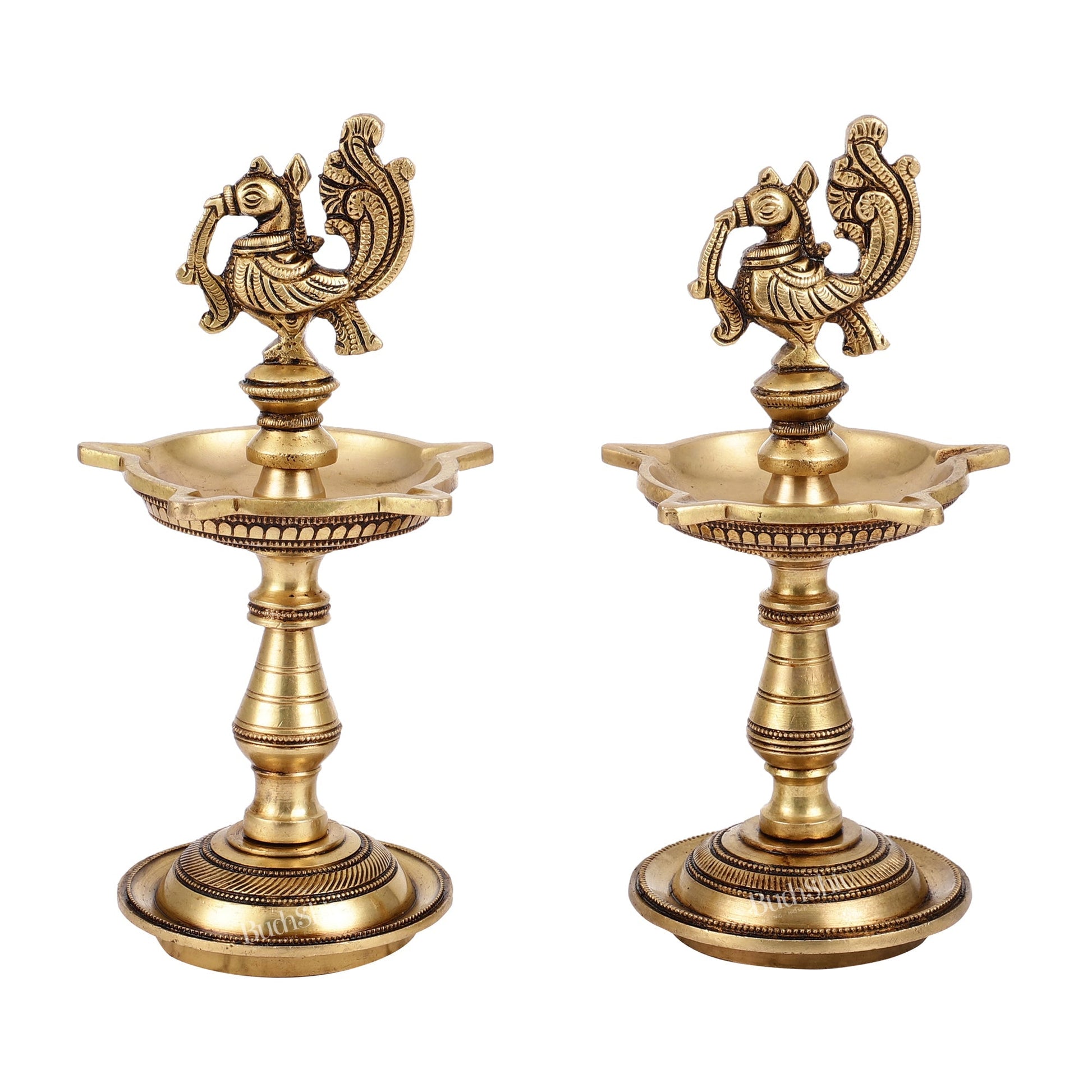 Brass Peacock Oil Lamp 8"