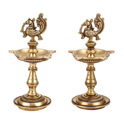 Brass Peacock Oil Lamp 8"