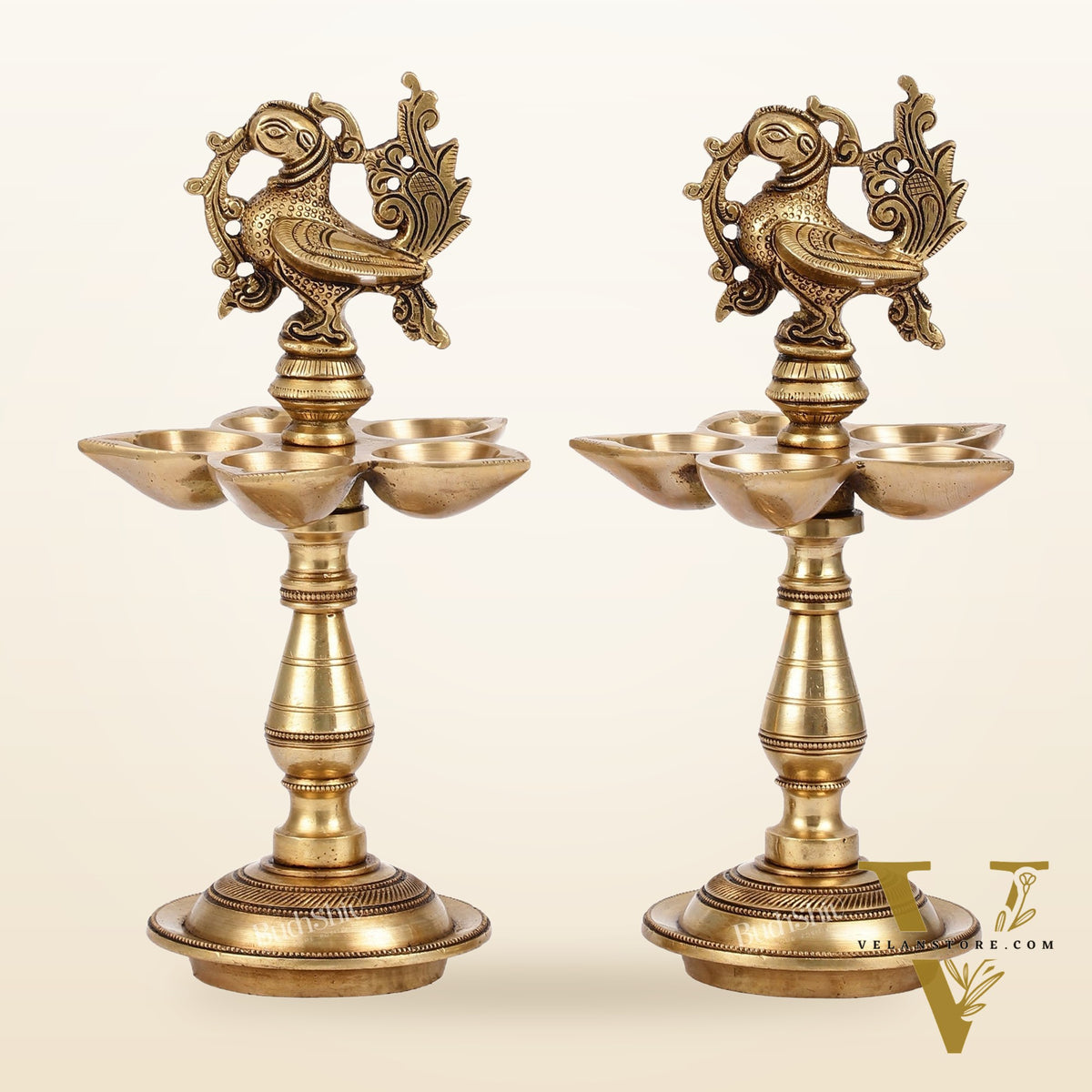 Brass Peacock Oil Lamp 9.5"