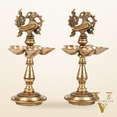 Brass Peacock Oil Lamp 9.5"