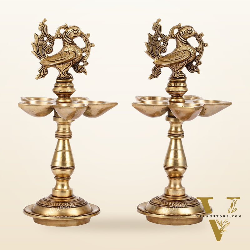 Brass Peacock Oil Lamp 9.5"