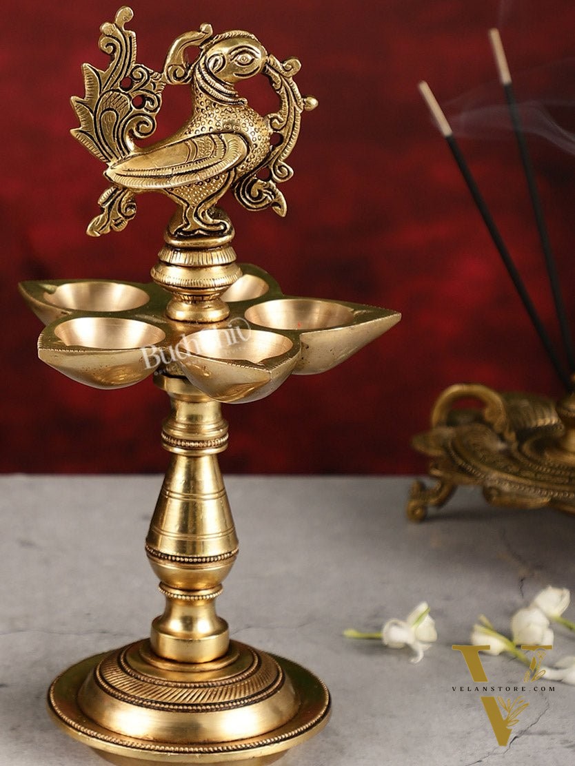 Brass Peacock Oil Lamp 9.5"
