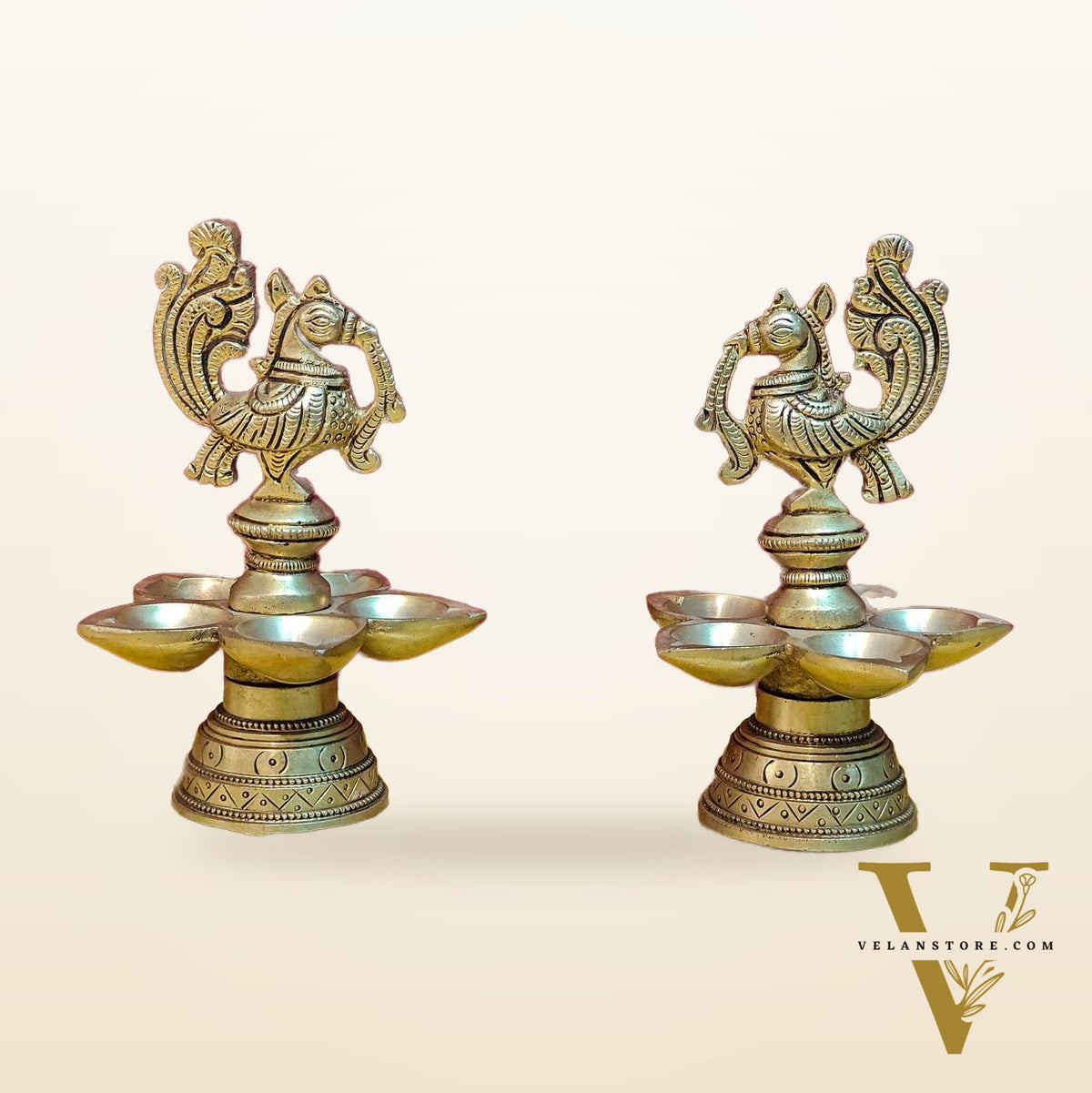 Brass peacock oil lamps 5"