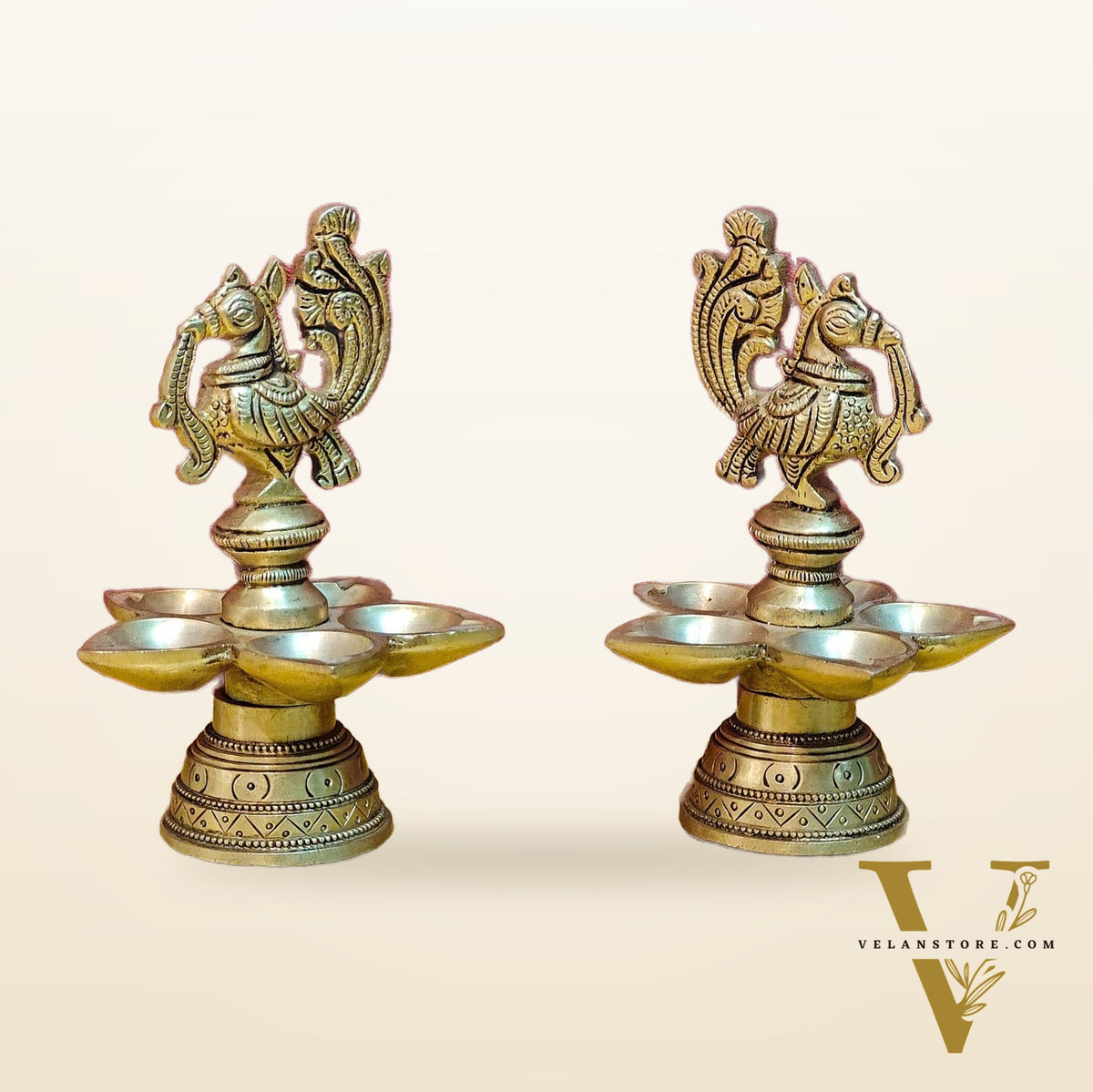 Brass peacock oil lamps 5"