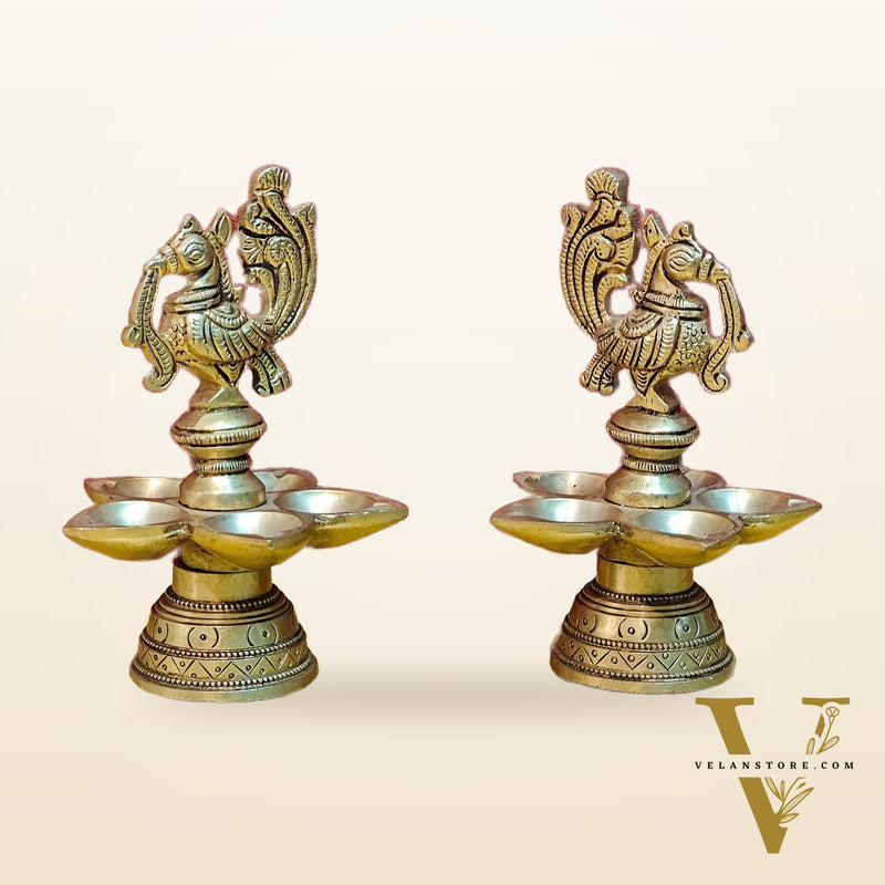 Brass peacock oil lamps 5"