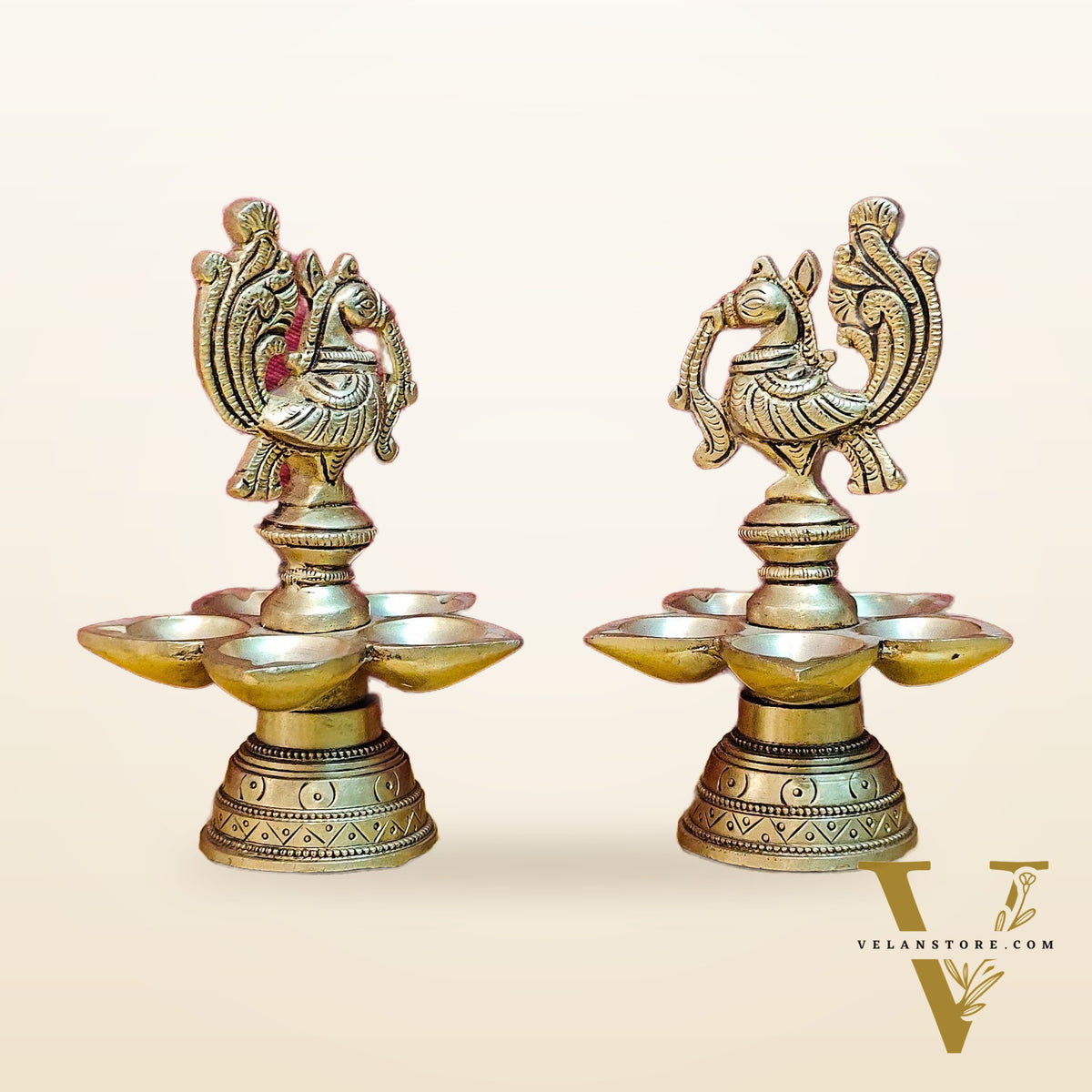 Brass peacock oil lamps 5"