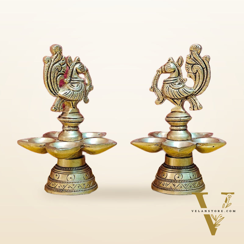Brass peacock oil lamps 5"