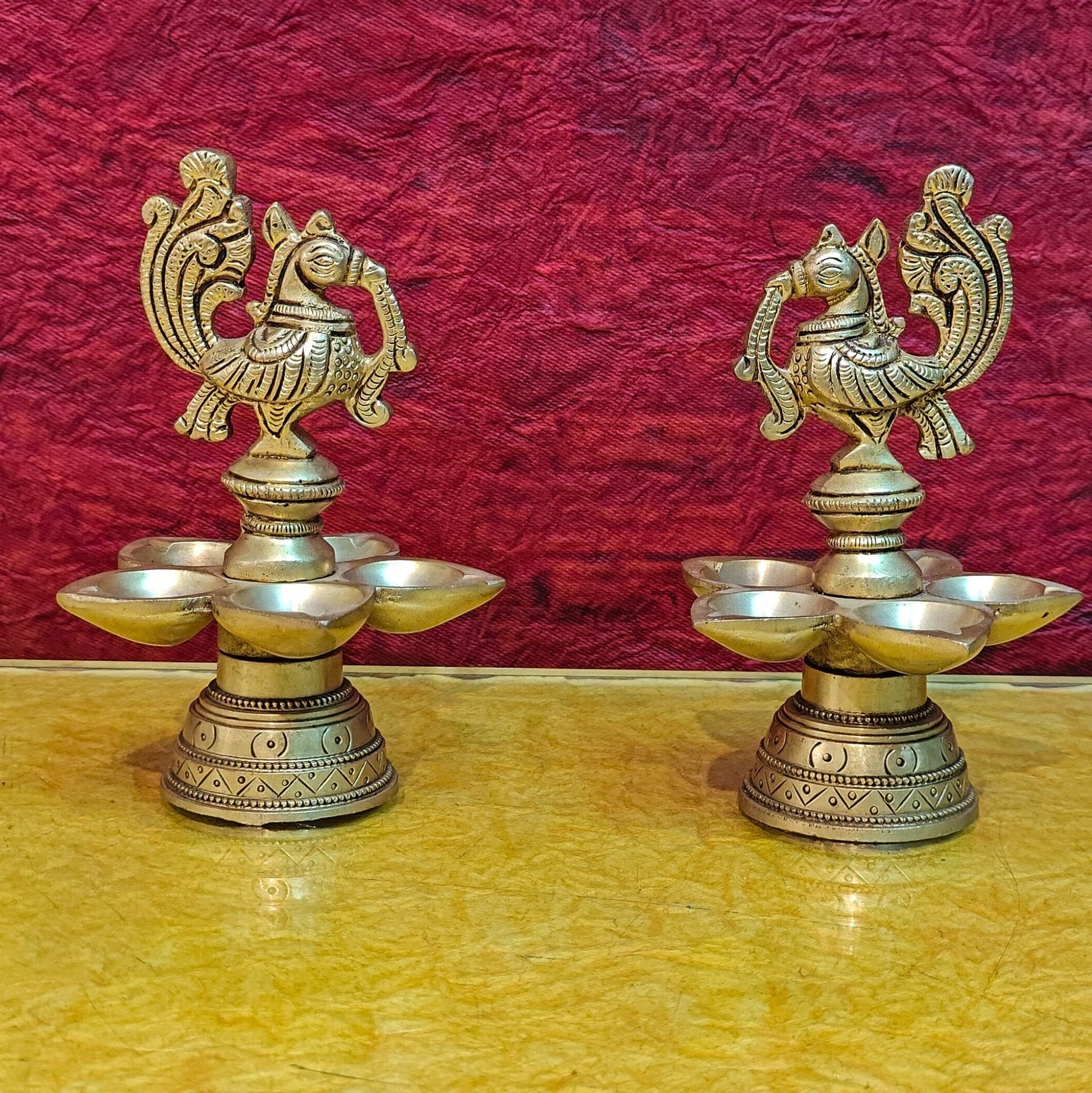 Brass peacock oil lamps 5"