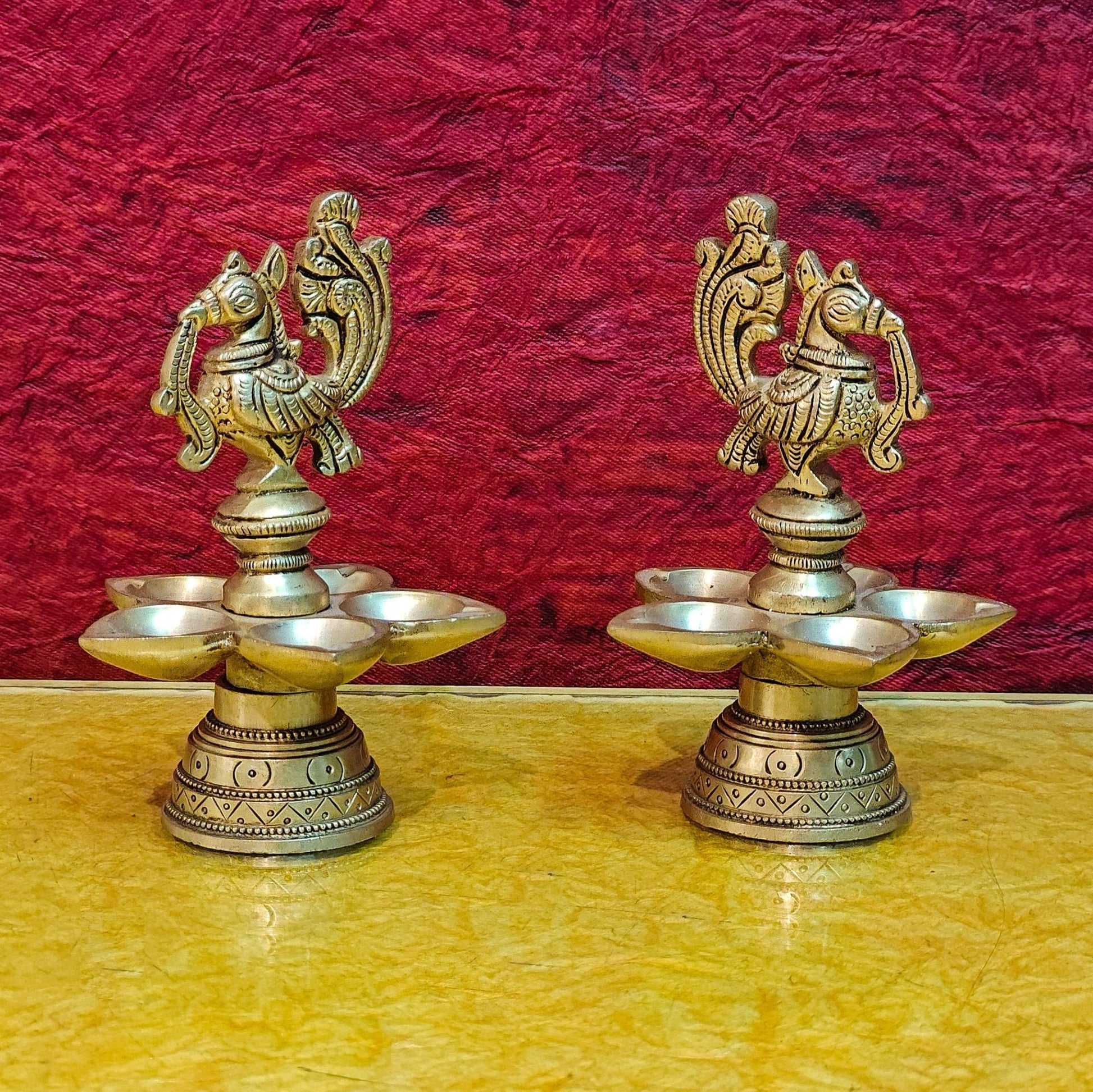 Brass peacock oil lamps 5"
