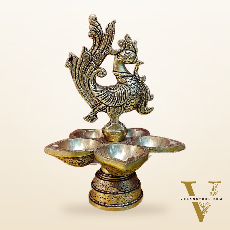 Brass peacock oil lamps 9"