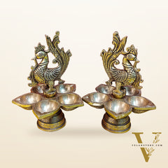 Brass peacock oil lamps 9"