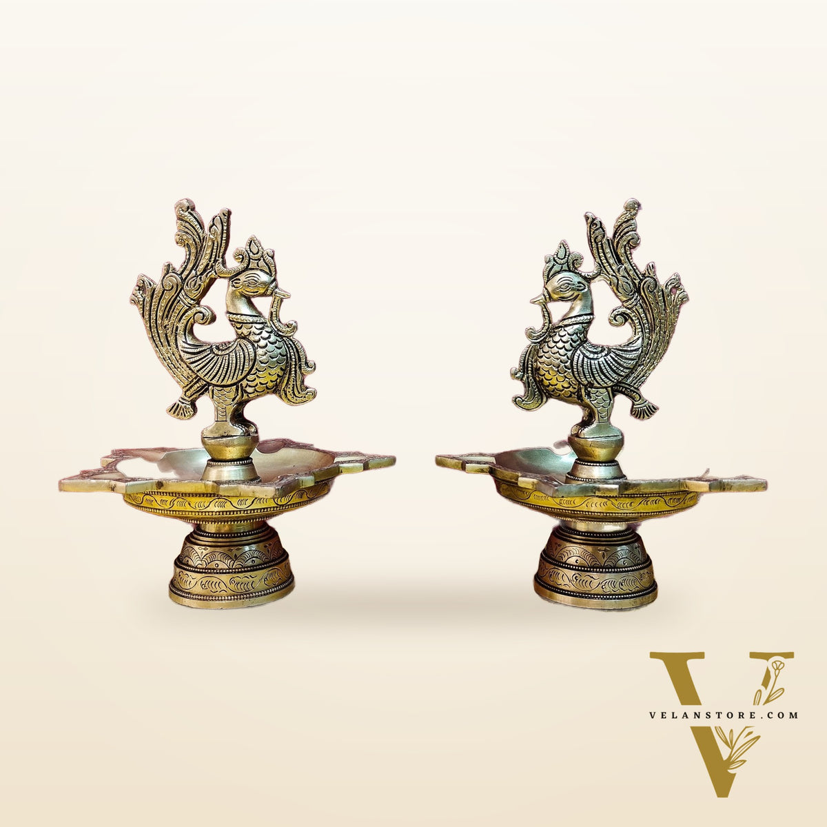 Brass peacock oil lamps 9"