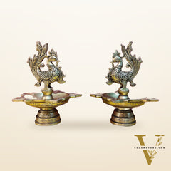 Brass peacock oil lamps 9"