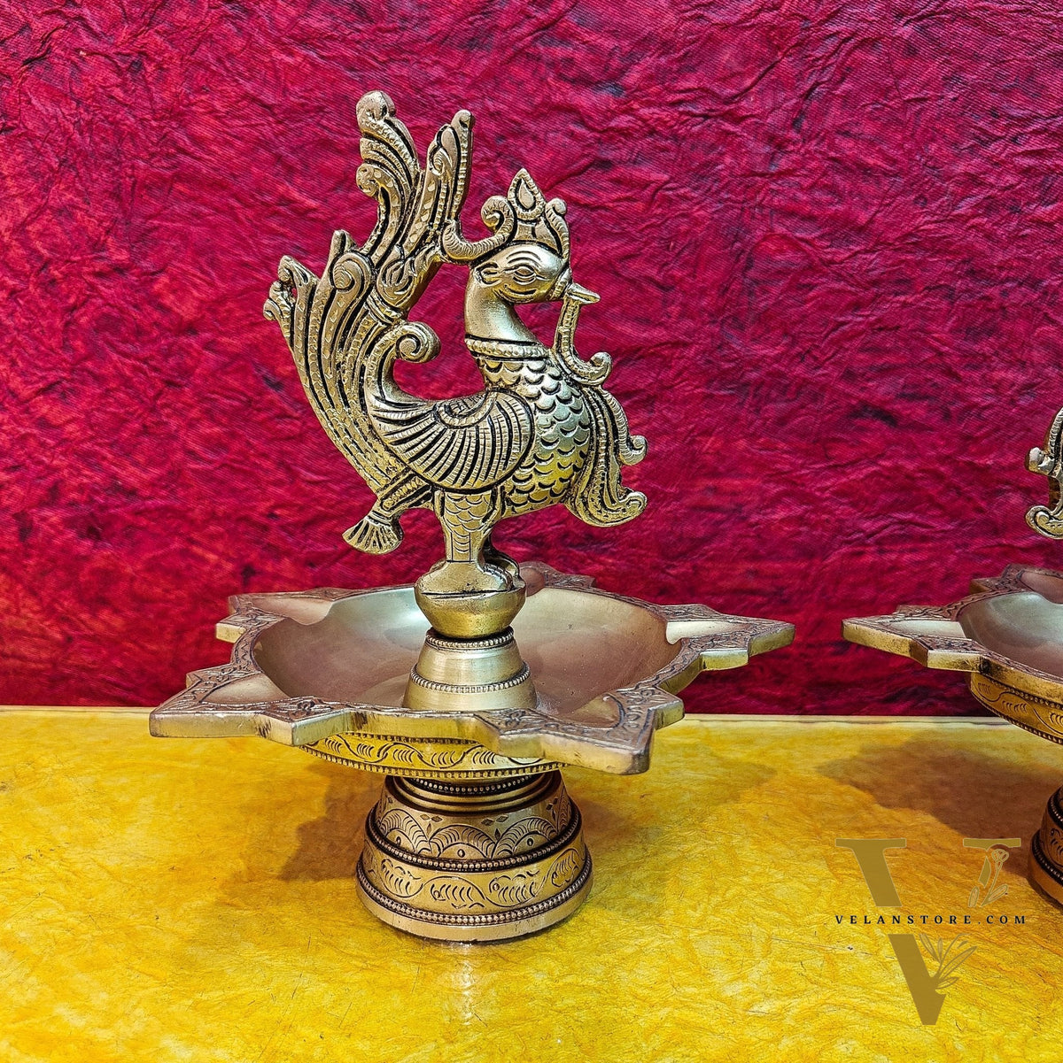 Brass peacock oil lamps 9"