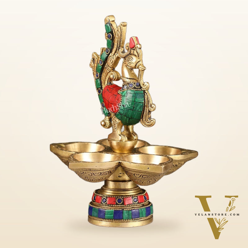 Brass peacock oil lamps 9"